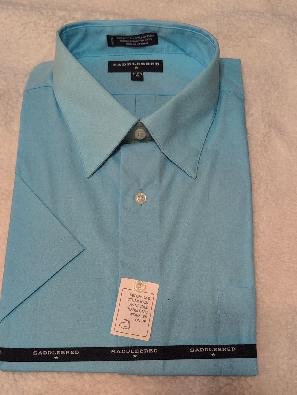Saddlebred Mens Light Blue Short-Sleeve Dress Shirt XL 17-17 1/2